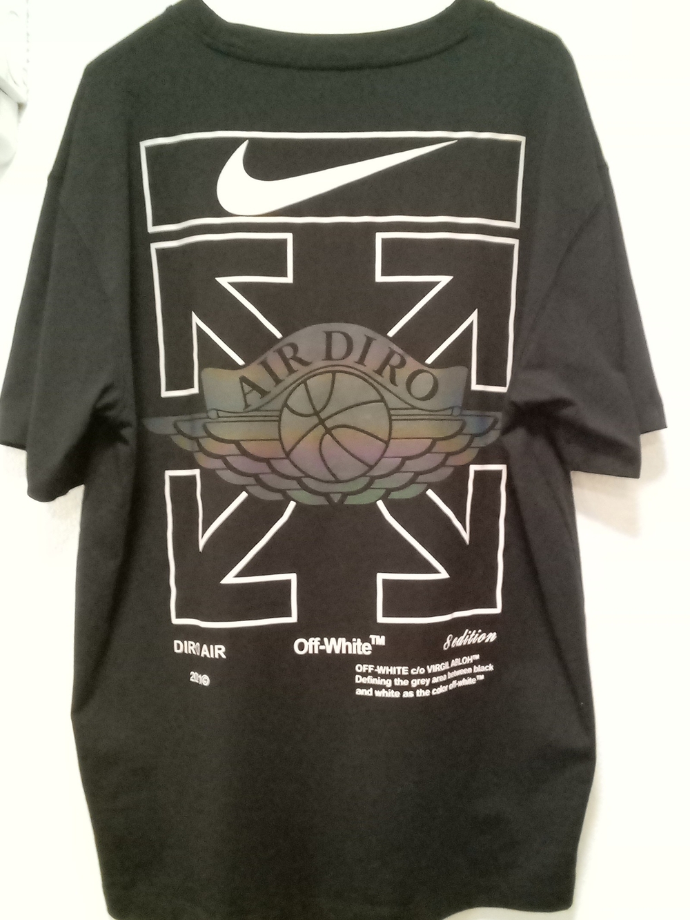 Off-White Black Short Sleeve Graphic Tee with Multicolor Winged Basketball